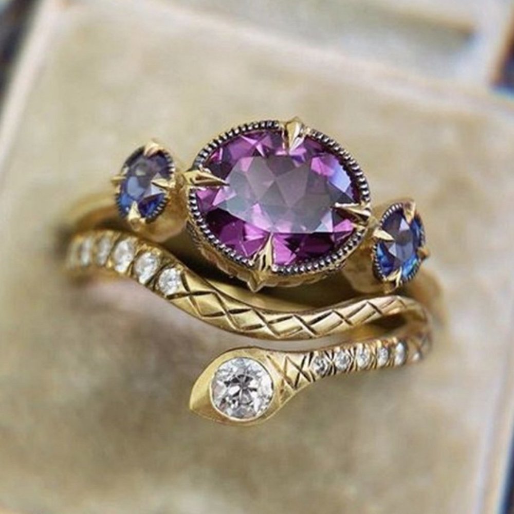 💥18k Gold Plated CZ Rhinestone Copper Snake Ring for Women, HA4641-6